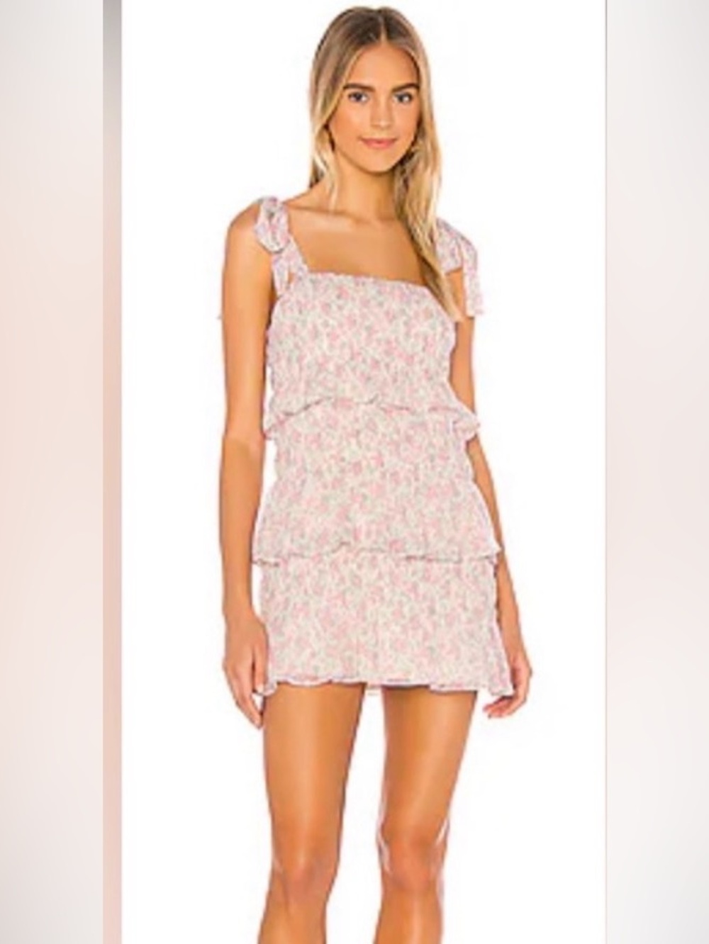 Tularosa Pink Floral Tiered Sundress with Tie Straps